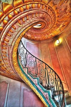 A staircase in Melk Abbey, a Benedictine abbey in Austria, and among the world's most famous monastic sites. Located in Melk on a rocky outcrop overlooking the Danube river in Lower Austria.  by nacaseven