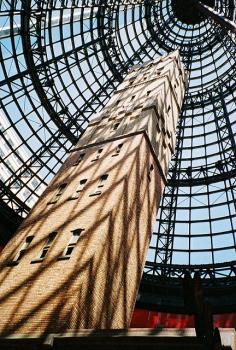 Shot Tower, Melbourne Central - This is a heritage listed building that a cone shaped dome was built around in order to preserve it.  Melbourne, Australia, 2006