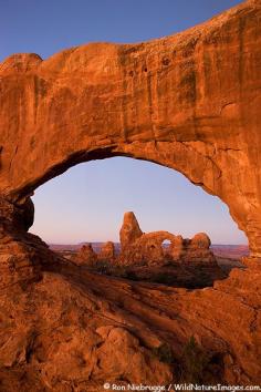 Turret Arch viewed through North Window, Arches National Park, Utah