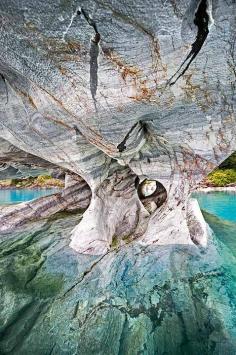 In the Marble Caverns of Lago Carrera, XI Region, Chilean Patagonia