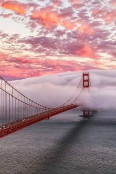 Clouds on Golden Gate Bridge, San Francisco, California, United States.