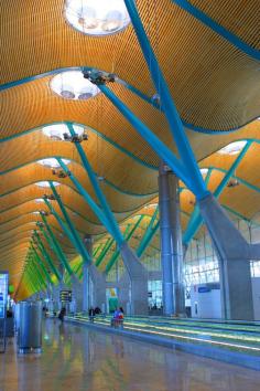 Madrid Barajas Airport Greg and I have been here! Coolest airport ever-the pillars in every terminal are a different color.