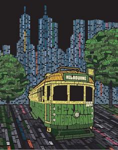 Melbourne tram made of words