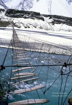 Hussaini bridge in Passu, old suspension bridge, Hunza, Pakistan