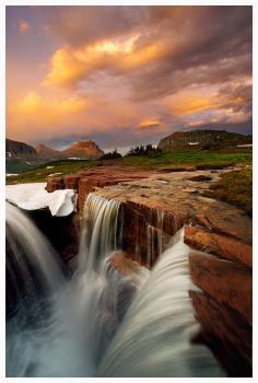 Last Light Triple Falls by joerossbach. "Epic conditions at Triple Falls in Glacier National Park, Montana."