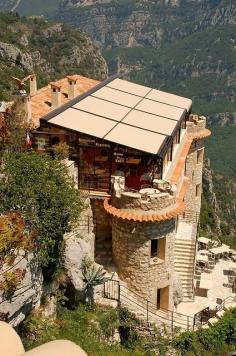 Cliffside cafe in Gourdon, Alpes-Maritimes, France | A1 Pictures