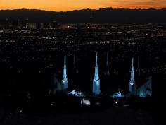 The spires of the Morman Temple overlooking the city of Las Vegas, Nevada