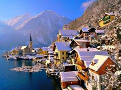 Snowy Village, Hallstatt, Austria