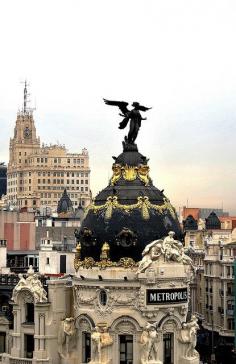 Angel on top of Metropolis Building, Madrid, Spain.