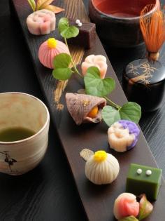 Japanese sweets (Wagashi) with Matcha tea.