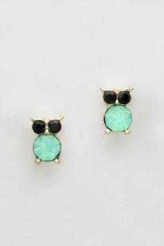 Tiny Owl Earrings in Mint