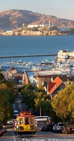 Cable car and Alcatraz Island in San Francisco, California • photo: Ron Niebrugge / WildNatureImages