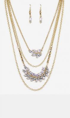 Gold & Clear Leaf Necklace & Earrings