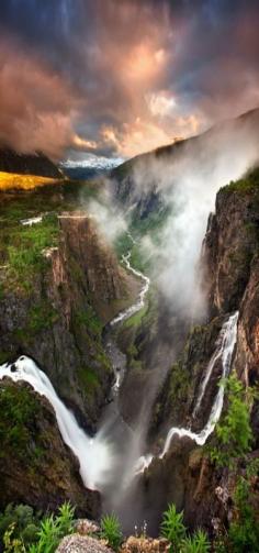 Vøringfossen waterfall which plunges into this gorge of the Eidfjord, Norway. #Norway #travel