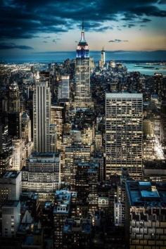 New York City at dusk, United States.