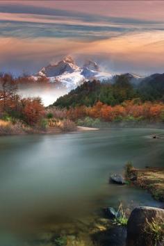 Landscape with river, fall colors.