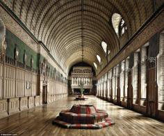 A room from the Chateau de Pierrefonds in Oise, France, north of Paris; it later became a filming location for the 1998 film Man In The Iron Mask