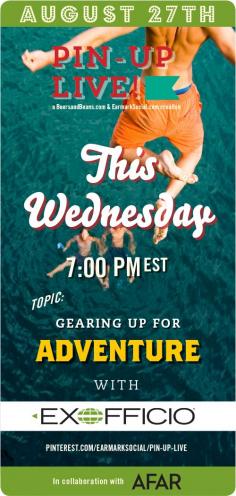 I hope you're ready to join us tomorrow night for a new #PinUpLive chat!! We'll be chatting with the excellent adventure gear company ExOfficio! I personally own several items from them and couldn't be more excited to have them on! To top it off they're giving away $100 gift cards to THREE participants in the chat! To be a part of it just come on down to this board tomorrow night 8/27 at 7pm EST to join in the fun: www.pinterest.com...