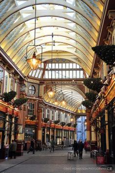 Leadenhall Market, London    		A covered market in the City of London, located in Gracechurch Street.  The ornate roof structure was designed in 1881 by Sir Horace Jones.   More recently its been used to represent The Leaky Cauldron and Diagon  Alley in the film Harry Potter and the Philosopher's Stone.