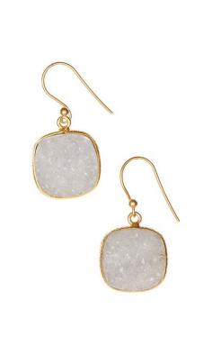 Gold & White Druzy Crystal Square Drop Earrings