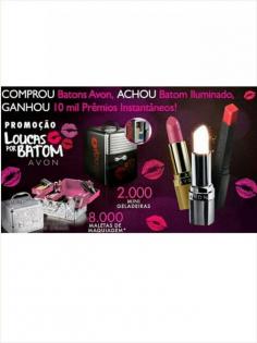 = PROMOÇÃO Loucas por Batom Avon = ACHOU O BATOM ILUMINADO, GANHOU!!!  Comprou batons Avon -> -> Achou Batom Iluminado -> Ganhou 10 MIL prêmios instantâneos.  E melhor, TODOS os BATONS estão com preços ESPECIAIS - você não pode perder essa hein!! Veja com detalhes em cada foto.  Peça já o seu através do e-mail: encomenda@natimus...  São 2.000 Mini Geladeiras e 8.000 Maletas de Maquiagem com Strass.  Consulte o regulamento da promoção no site www.loucasporbato... e confira todas as informações.  #natimusbeauty #avon #maquiagemavon #lipstick #batom #loucasporbatom