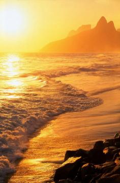 Sunset over the beach at Ipanema in Rio de Janeiro, Brazil