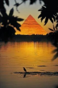 Great Pyramid of Giza by the Nile River