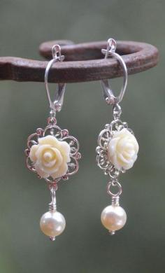 Romantic Ivory Rose and Ivory Swarovski Pearl