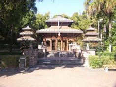 Southbank Precinct, Brisbane, Queensland, Australia. The Nepal Peace Pagoda was originally located on the Expo site and was moved to its new South Bank Parklands riverfront location at the conclusion of the Expo after a successful government and private fundraising campaign to keep the Pagoda in Brisbane. With its traditional architecture, art work and first level meditation area, it is a popular attraction.