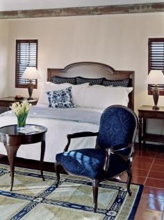 Elegant guest rooms mix Mediterranean materials with East Coast sensibilities.