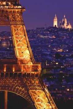 Eiffel Tower and Sacre Cuore, Beautiful Paris, France.