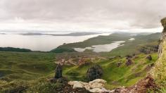 Looking out over the Old Man of Storr and Raasay from the top of the Storr. In July, there's a lot of people around and about the Old Man but it was empty up here. I don't think we followed the proper path to get here though; after crossing the fence with the Old Man behind us we turned left and just walked straight up and along the ridges which only took around 40-60 minutes but was quite steep. Discovered by Susanna Richmond at The Storr, Highland, Scotland