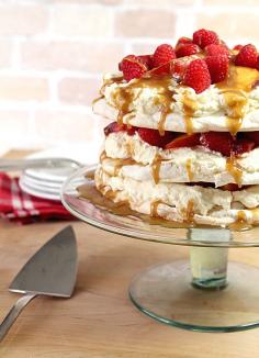 Peach Melba Pavlova with Bourbon Caramel Sauxe | SAVEUR     ᘡղbᘠ