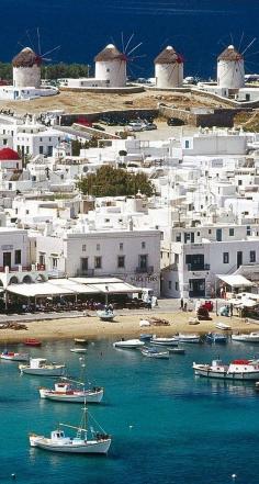 Windmills of Mykonos, Greece.