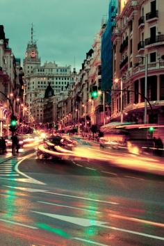 Gran Vía at dusk, Madrid, Spain.