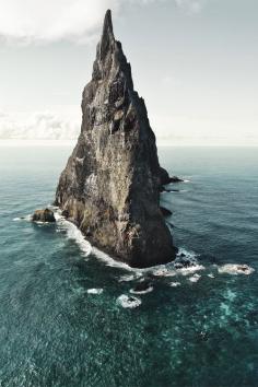 Ball’s Pyramid, an erosional remnant of a shield volcano and caldera that formed about 7 million years ago. Ball’s Pyramid is 20 km. southeast of Lord Howe Island at Australia in the Pacific Ocean. Photo: Hatty Gottschalk.