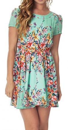 Mint Green Floral Fit & Flare Dress