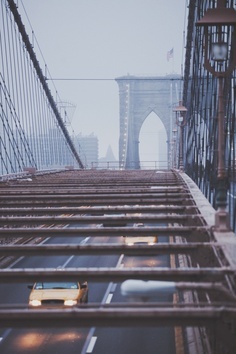 Traffic on Brooklyn Bridge, New York City.