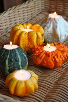 tea lights in gourds