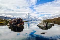 A cloudy Matterhorn reflected in Stellisee this morning. Discovered by Tom Page at Stellisee, #Zermatt, #Switzerland