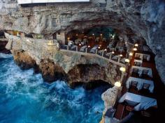 Grotta Palazzese in Puglia, Italy. Inside a limestone cave.