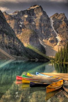 The Canoes at Moraine Lake in Banff National Park, Canada - what a spectacular setting.