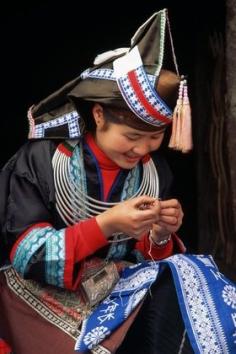 China | Tip Top Miao Woman Embroidering. Guizhou Sheng, Guizhou Province. |  © Keren Su