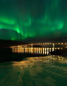 Aurora on Tjeldsund Bridge, Hinnøya in Troms, Norway