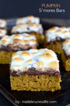 More Pumpkin Recipes - Pumpkin S'Mores Bars #Smoresbar