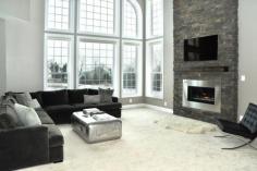 Gray Living Room with gray stone veneer