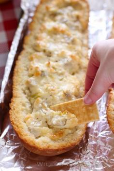 Baguette with artichoke dip #dip #artichoke