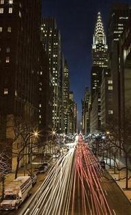 Chrysler Building, traffic, New York by night, United States.