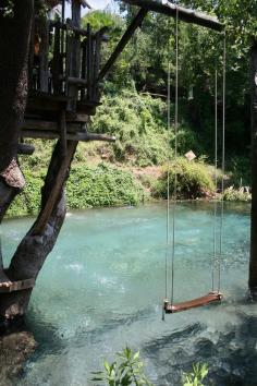 This is a swimming pool made to look like a pond. Awesome!