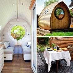 
                        
                            This English pod-shaped cabin's most striking feature is the large, circular window that overlooks a quaint garden area.
                        
                    